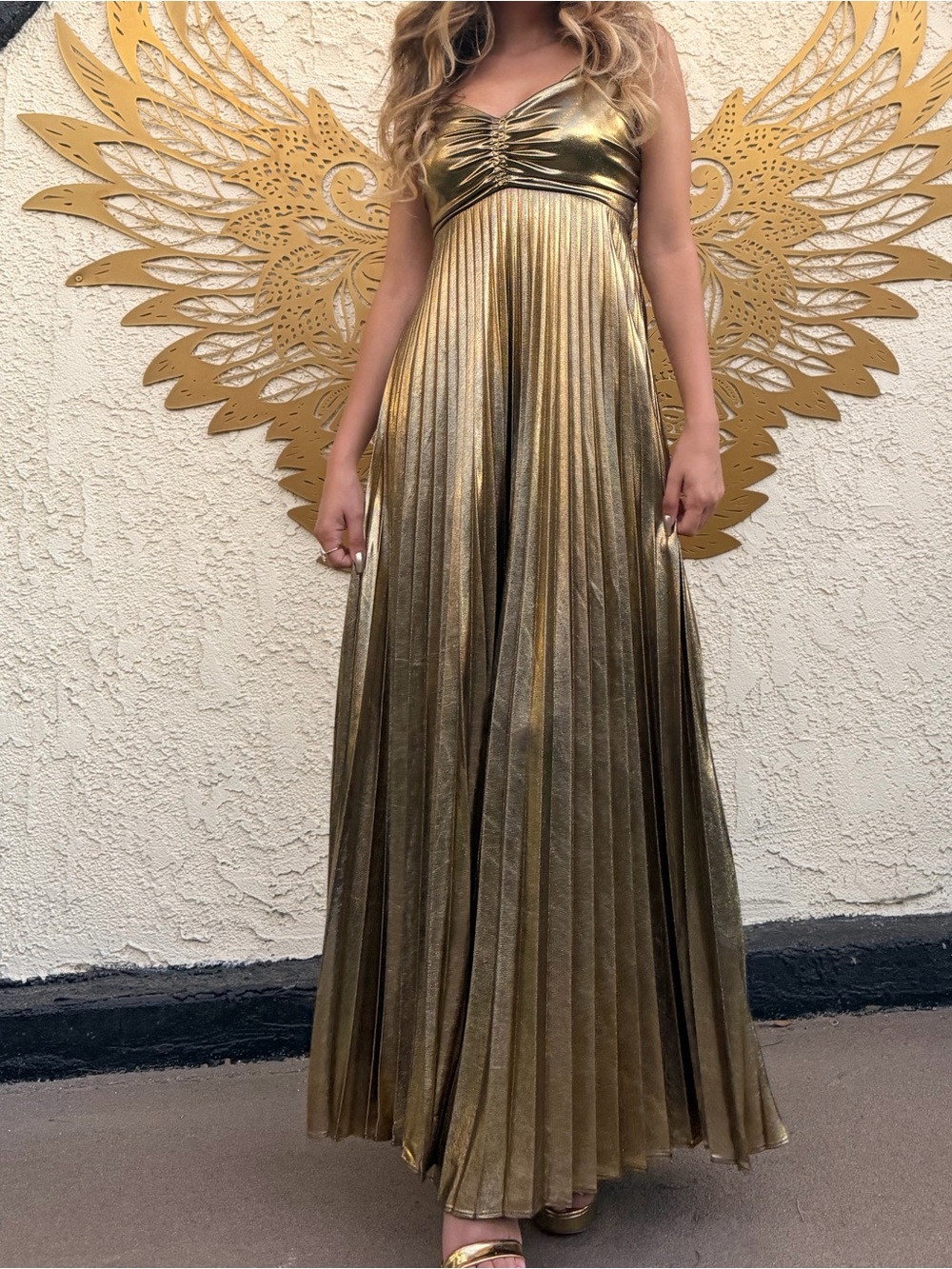 Gorgeous Goddess Ethereal Gold Dress -  Pleated